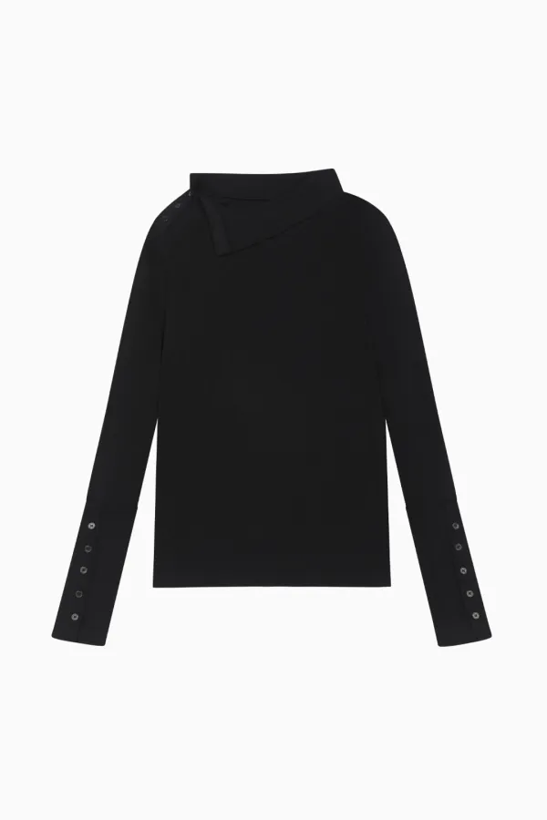 TWO-WAY BUTTON TURTLENECK T-SHIRT, NAVY