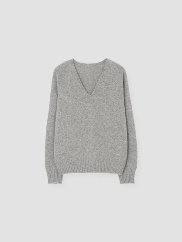 CASH MERINO WOOL V-NECK KNIT_MELANGE GREY_OE3C2CKN91GRM