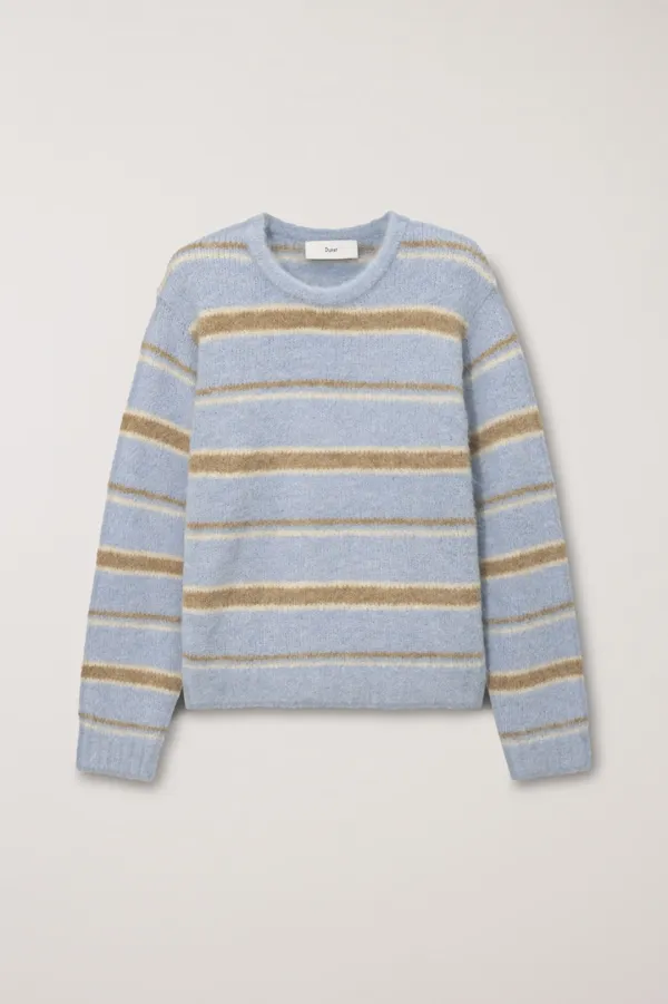 UNISEX STRIPED HAIRY SWEATER SOFT BLUE BROWN