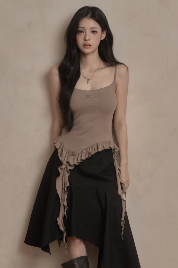 Ruffle Layered Sleeveless (brown)