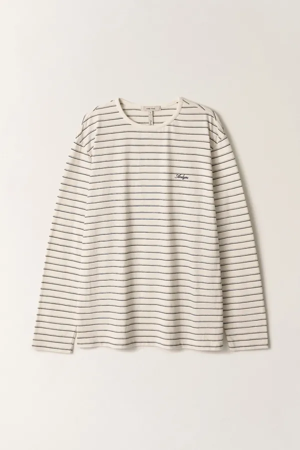 로고 자수 티셔츠 (Ivory stripe)_2FFUTS04