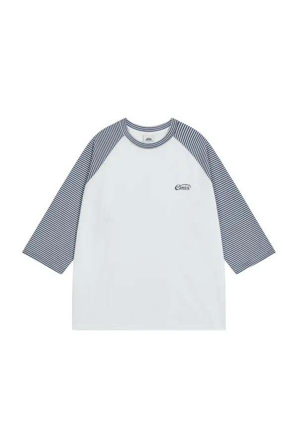 STRIPE RAGLAN SLEEVE T-SHIRT-NAVY