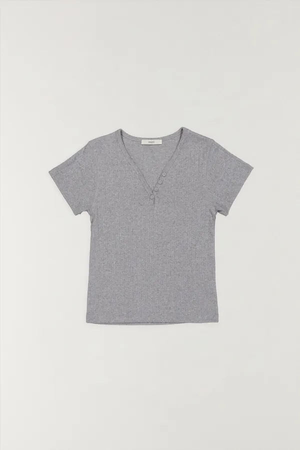 아일렛 버튼 티셔츠 GREY