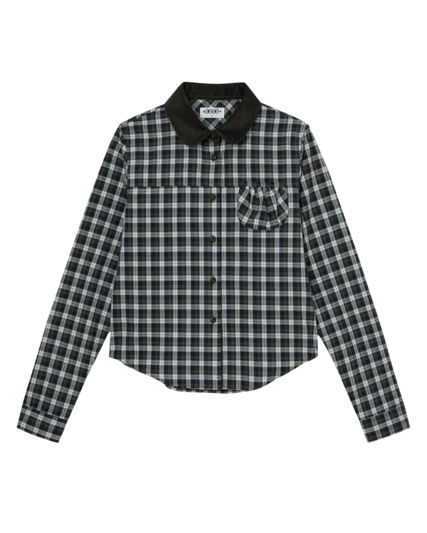 ROUND POCKET CHECK SHIRTS [BLACK]