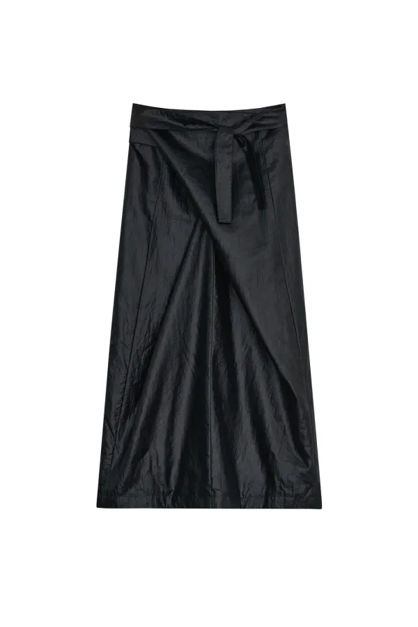 [4th REORDER] GLOSSY WRAP SKIRT [BLACK]