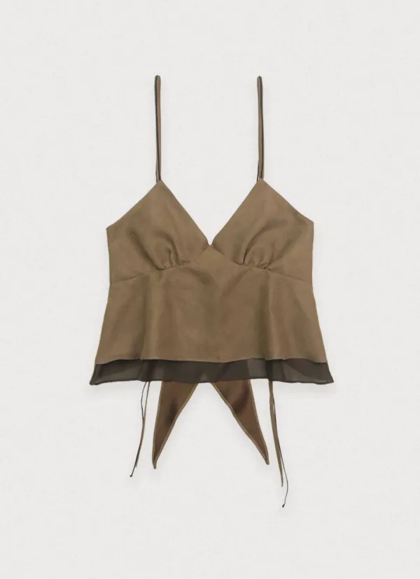 Tie suede cami blouse - khaki brown