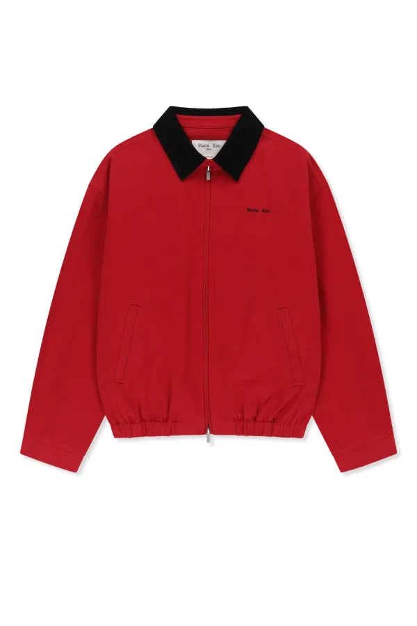 CORDUROY CONTRAST TRIM BLOUSON JUMPER IN RED