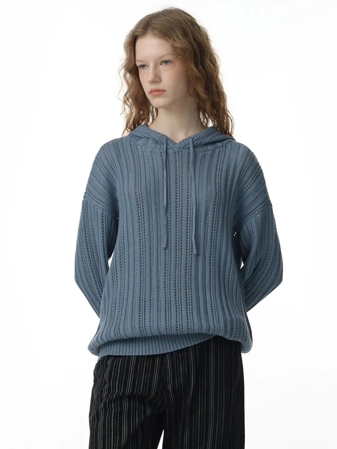밀로 우먼 Pointelle Knit Hoodie [Blue] 상품 이미지 2