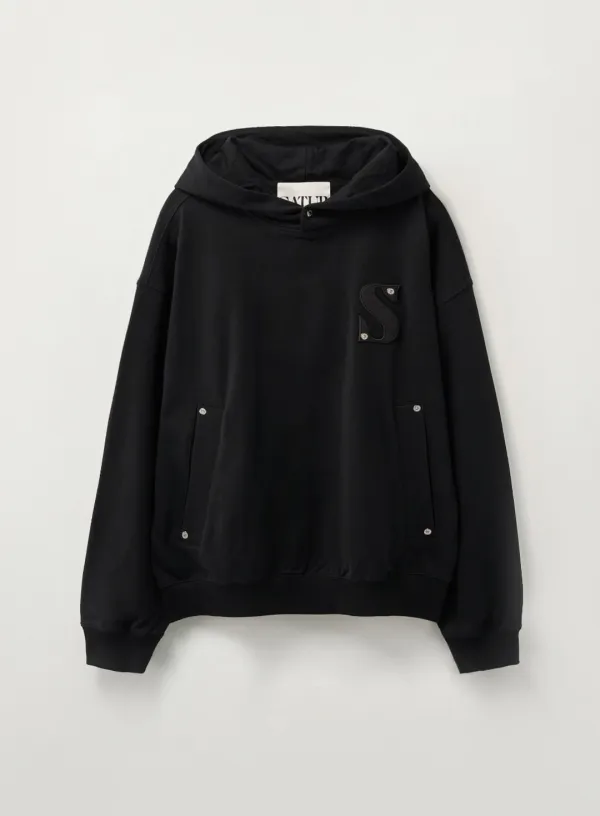 Small Rivet Applique Pocket Logo Hoodie - Black