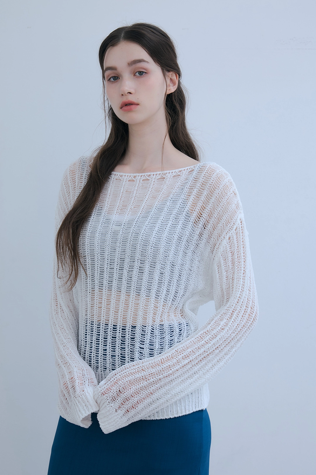 오디에르 루즈핏 테잎 네트 풀오버-아이보리 상품 이미지 2