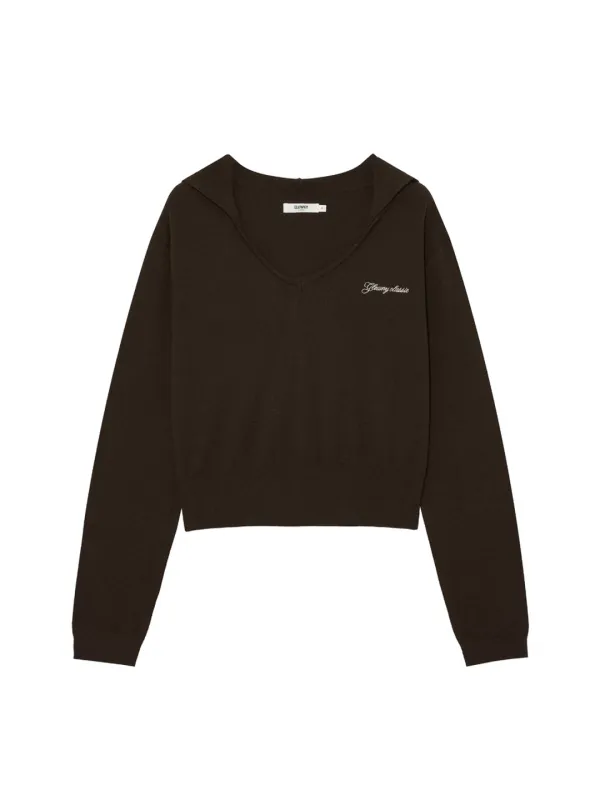 G HUG V-NECK KNIT HOODIE (KHAKI BROWN)