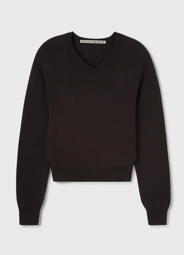 Layered Rib V-Neck Knit / Brown