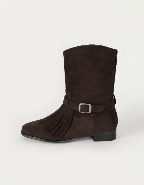 Fringe Boots - Suede Dark Brown