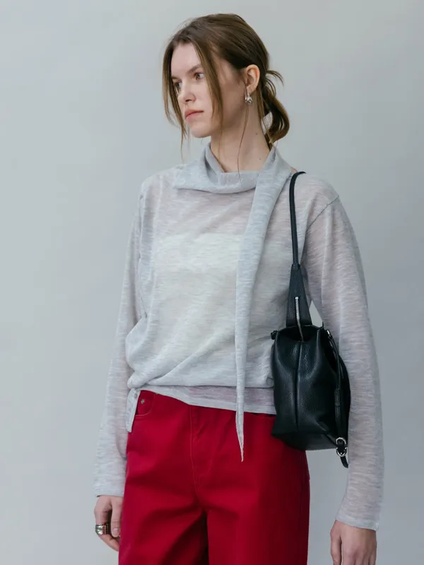 Sheer Drape Tie Knit Top SK6SP651_2color