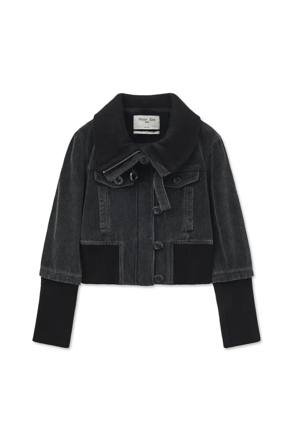 WASHED CORDUROY BOMBER JUMPER IN BLACK