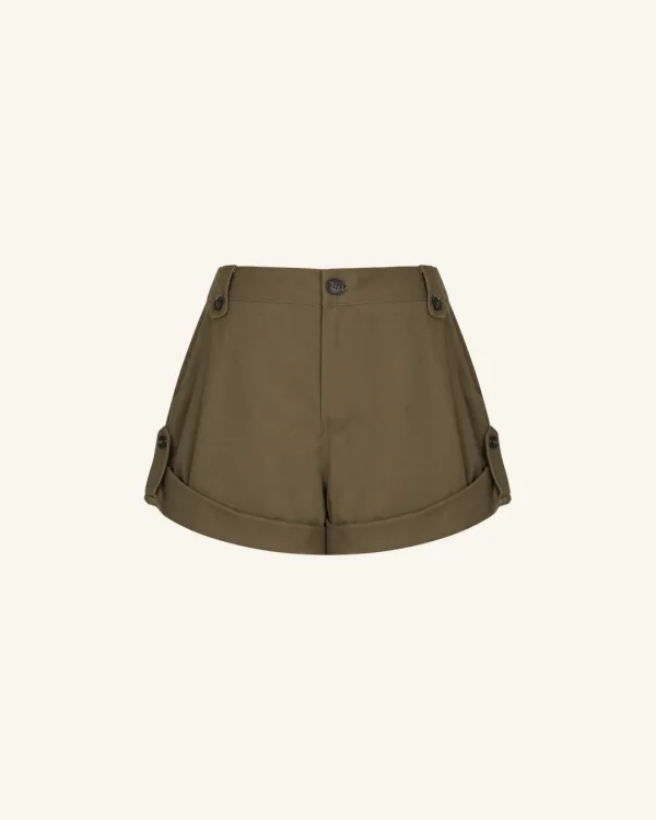 [9/29 순차배송] Veila Cotton Roll-Up Shorts (Khaki Brown)