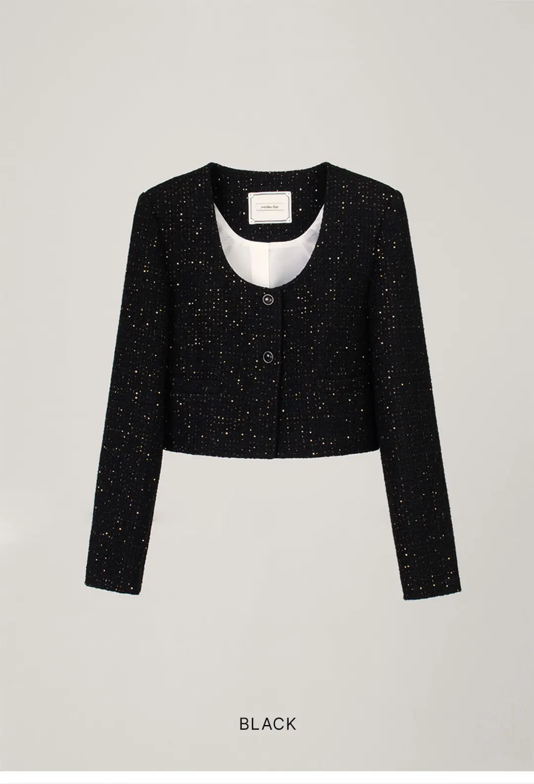 오버듀플레어 TWEED U NECK CROP JACKET_BLACK 상품 이미지 1