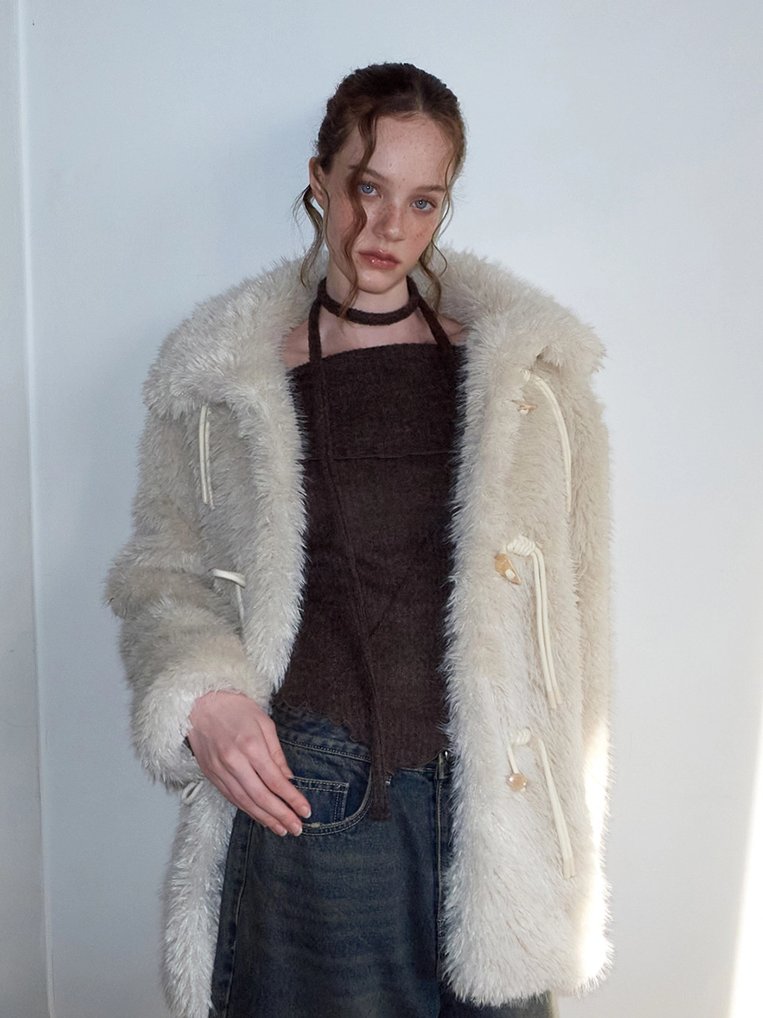 에트몽 Duffle Fur Half Coat, Cream 상품 이미지 2