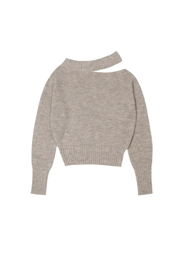 NECK CUTOUT SLIMFIT KNIT, BEIGE