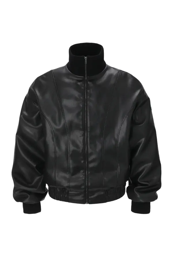 High neck leather jacket