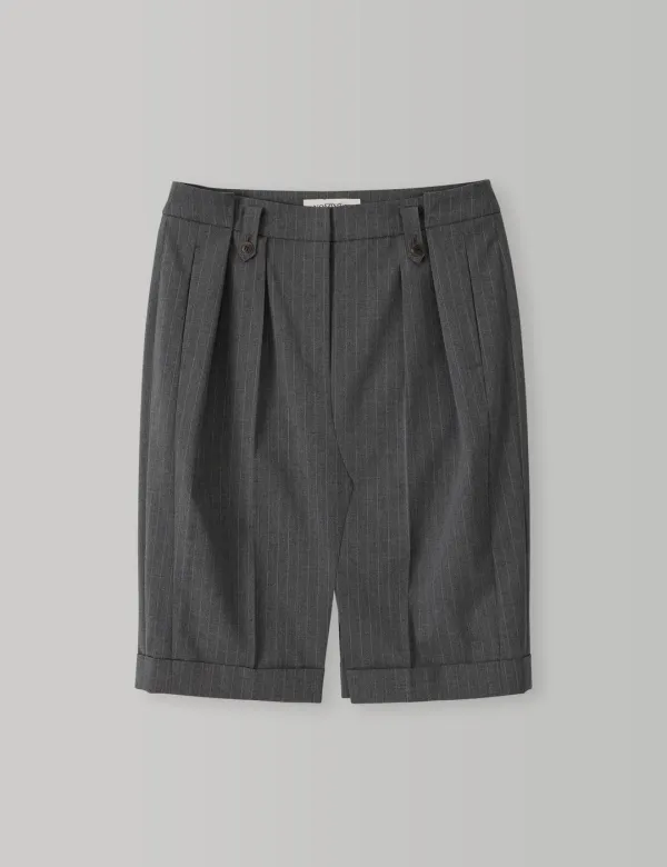Pinstripe Tailored Midi Skirt (Grey)
