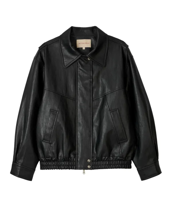 Saddle Leather Blouson Jacket-Black