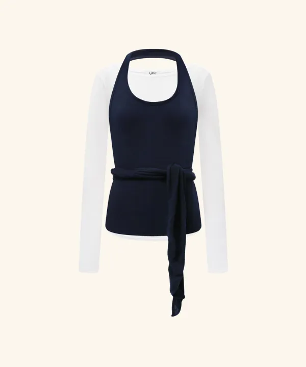 Halter Layered Soft Top ( Navy )