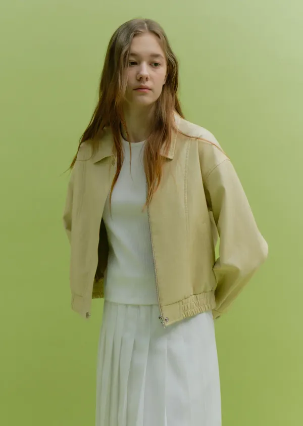 FAKE LEATHER COLLAR BLOUSON (butter beige) [박하나, 박세완 착용]
