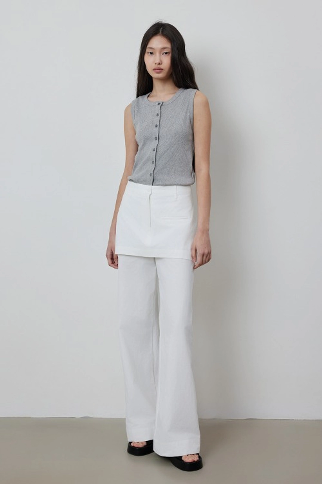 퀸스래빗 Natural Cotton Linen Straight Fit Layered Skirt Pants 상품 이미지 1
