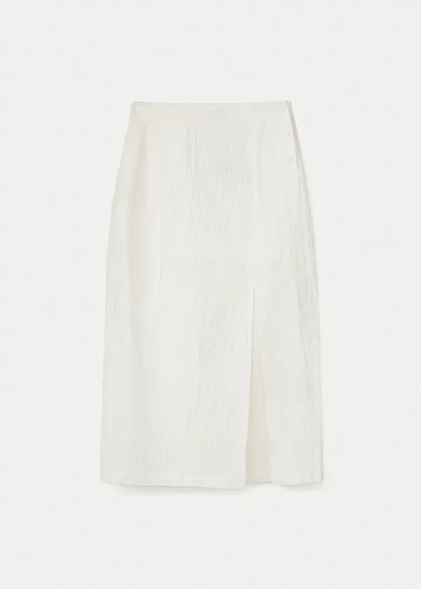 Japanese Crinkled Linen Side Slit Maxi Skirt_Pearl
