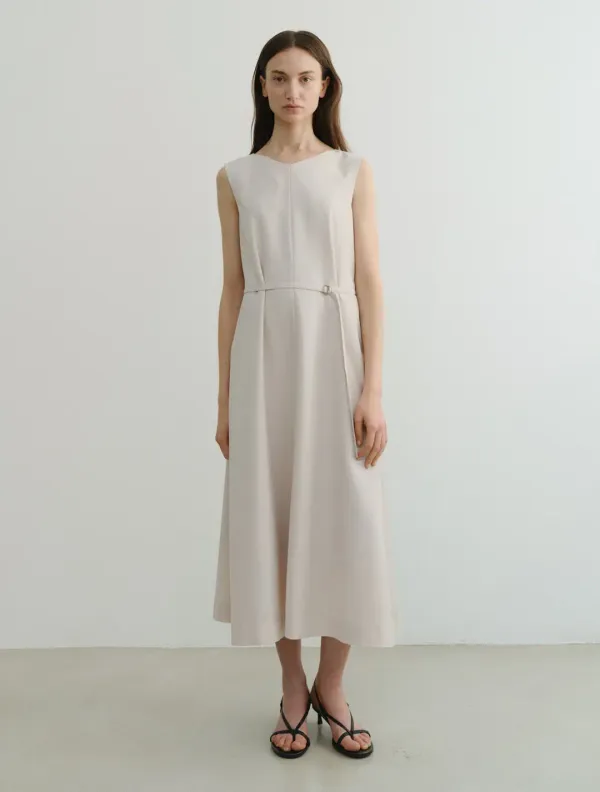 Flare Sleeveless Dress (Beige)