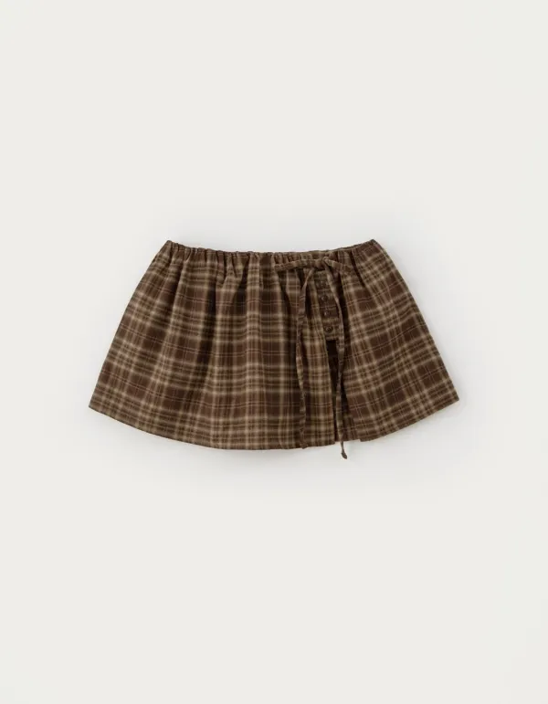 Check Button Layered Skirt - Brown