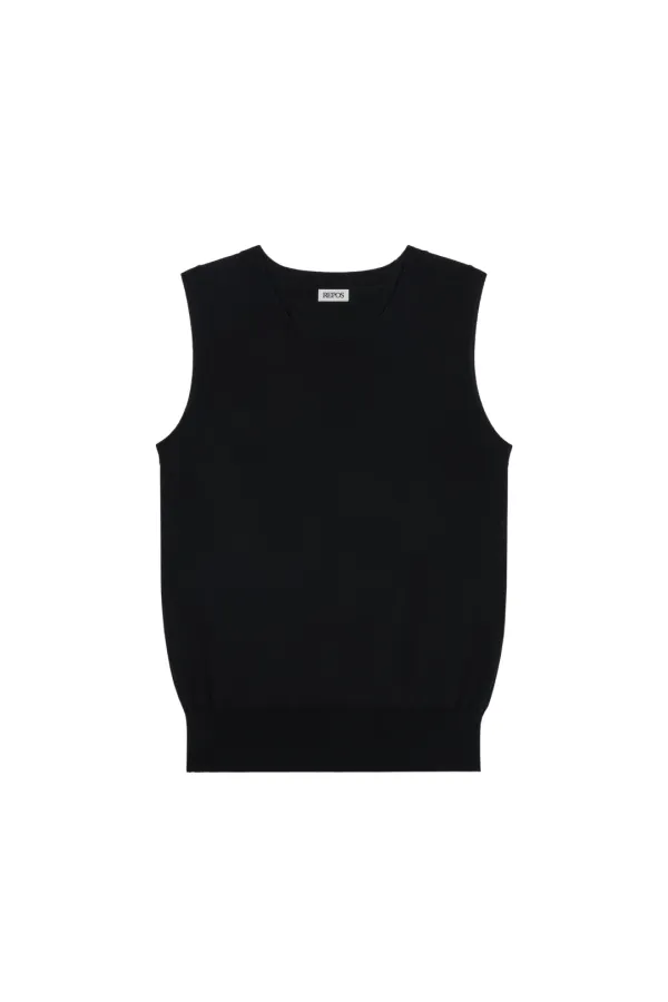 AIRY COTTON BLEND SLEEVELESS TOP (BLACK)