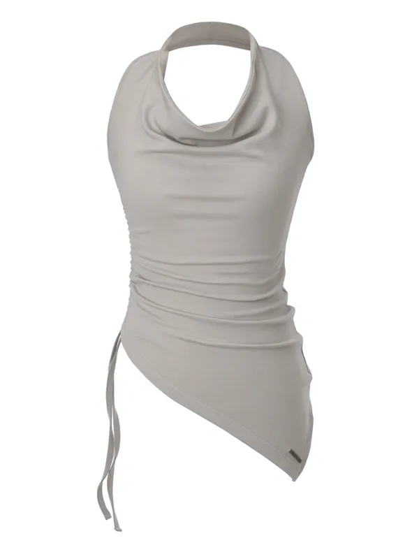 [2nd Reorder] Asymmetric Shirring Halter Top (sand beige)