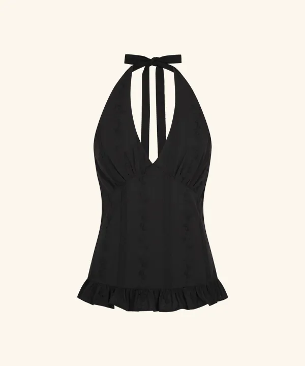 [6/12 순차배송] Punching Lace Halter Neck Sleeveless (Black)