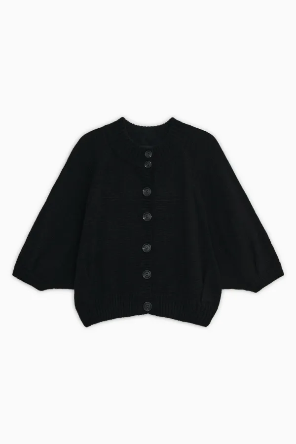 3/4 RAGLAN KNIT CARDIGAN, BLACK