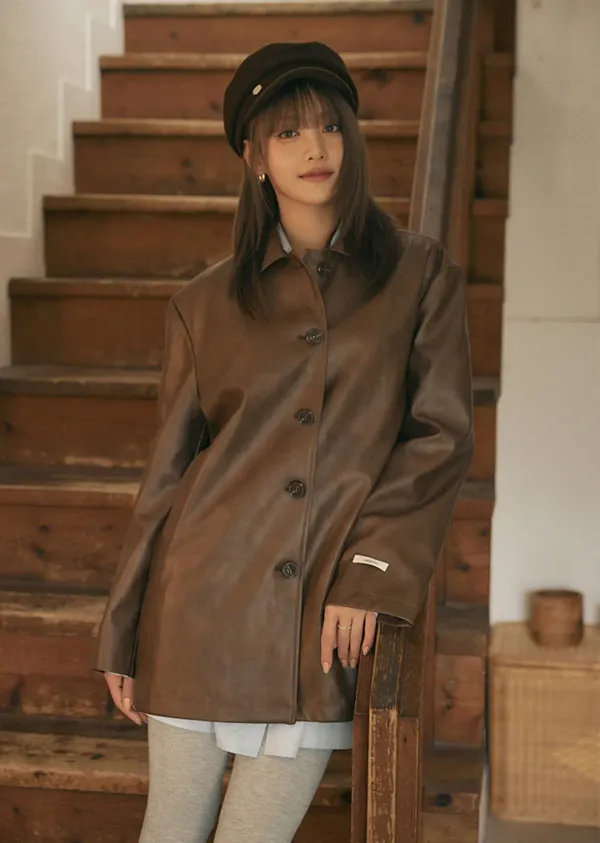SINGLE BUTTON LEATHER JACKET_2COLOR