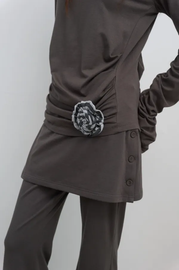 BUTTON DETAIL SKIRT LEGGINGS_KHAKI
