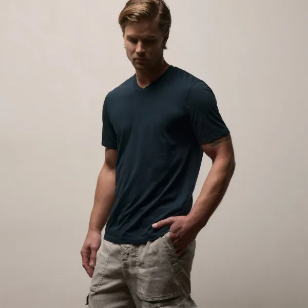 Luxe Lotus Jersey V Neck - French Navy