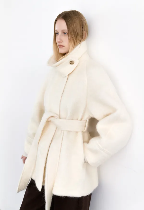 (Z-CT-1450)HAIRY WOOL BELTED HALF COAT S