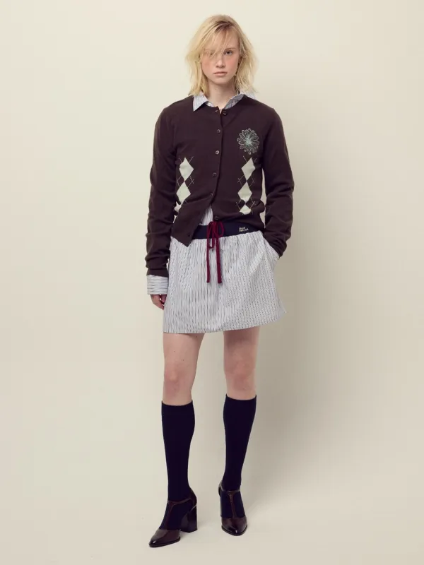 COTTON MINI SKIRT STRIPE CONTRAST WAISTBAND_BLUE