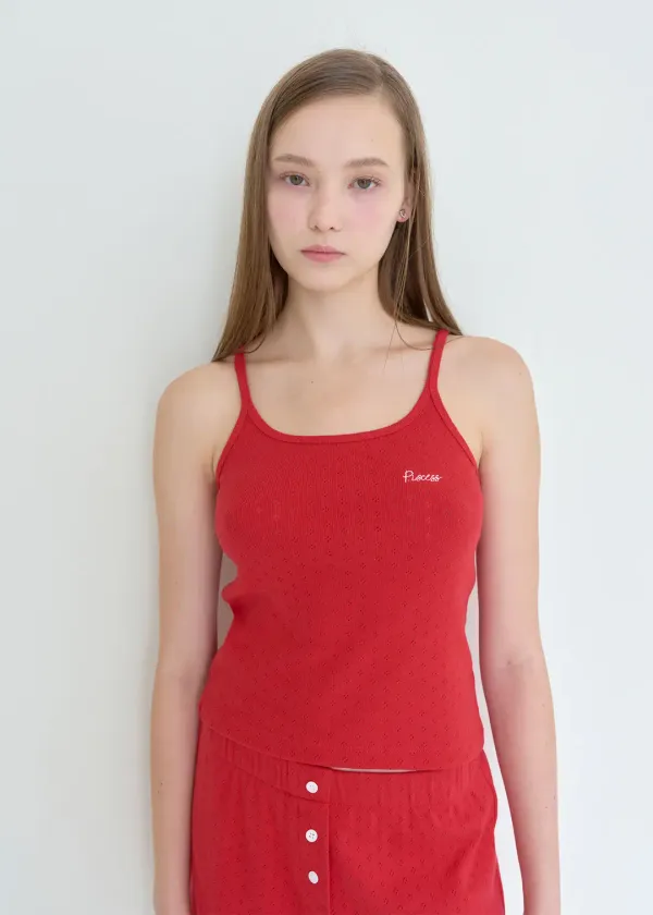 Eyelet Punching Sleeveless Top_Red