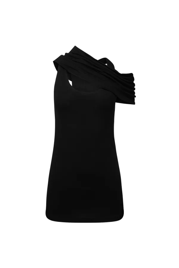SHAWL NECK SLEEVELESS BLACK