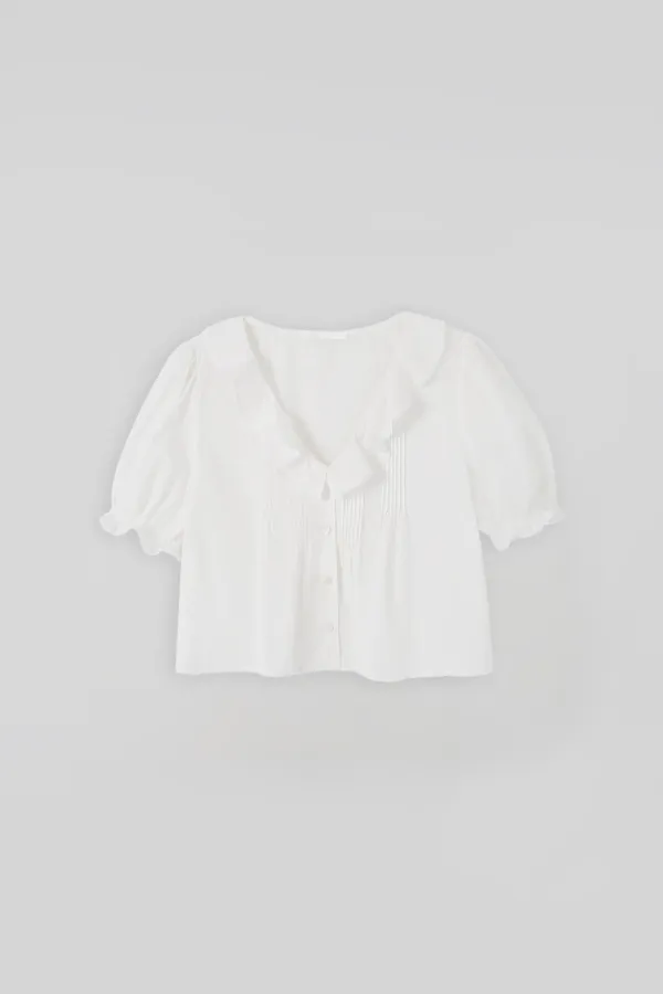 (1st re-stock) 26ver. T/T Wave shirring blouse (white)