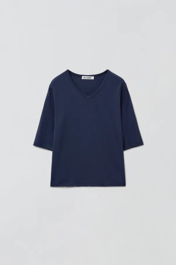 V-NECK MID SLEEVE T-SHIRT_NAVY