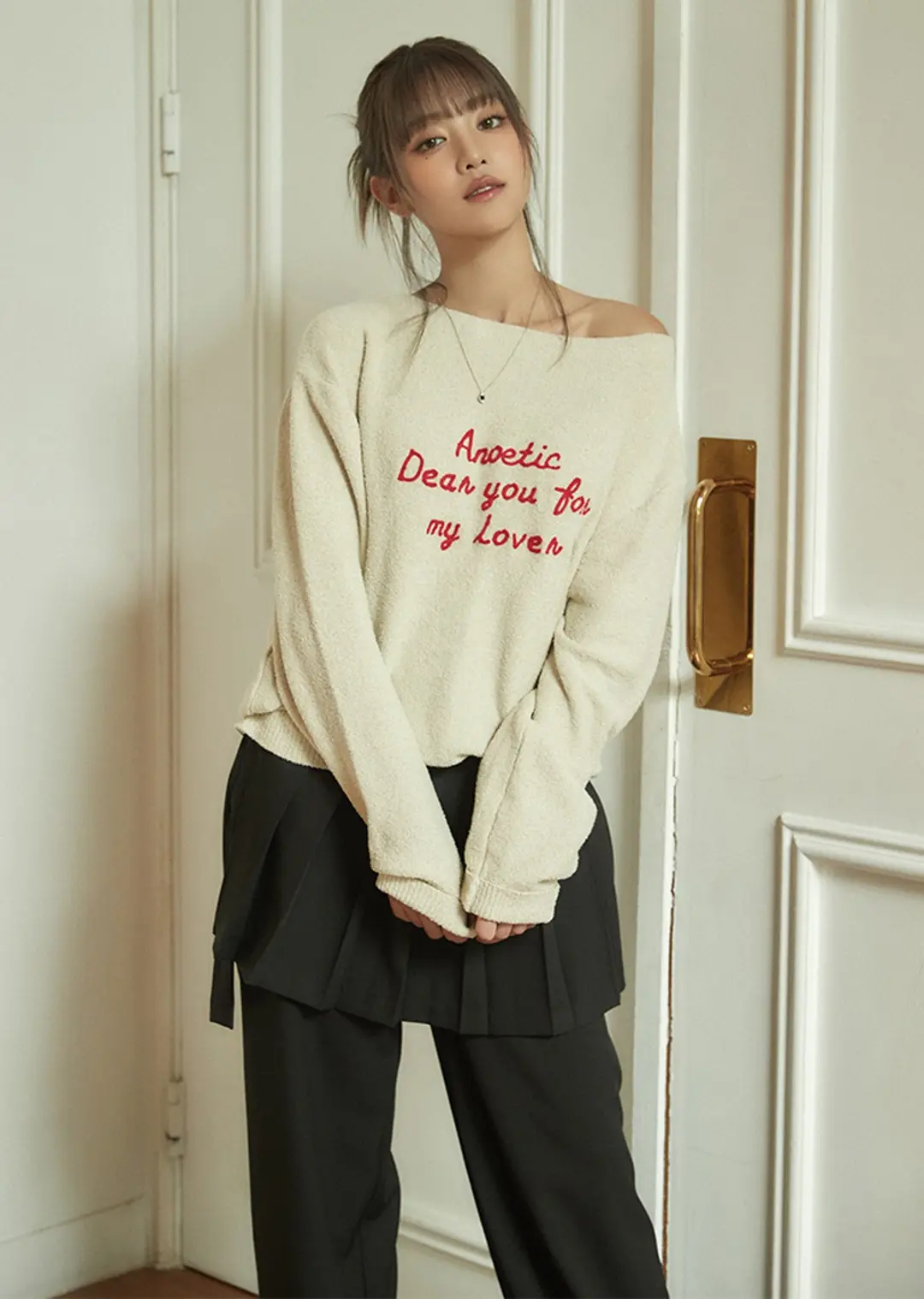 아노에틱 ANC EMBROIDERY BOATNECK KNIT_IVORY 상품 이미지 1