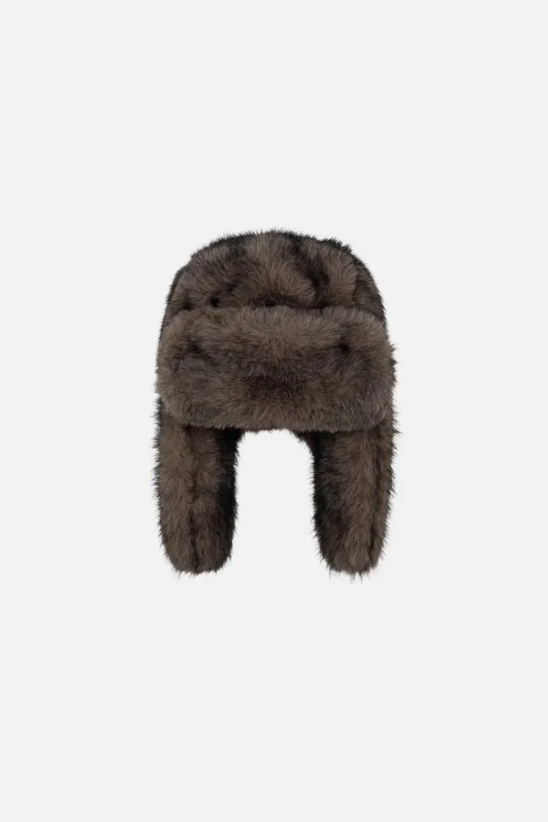 FAUX FUR TRAPPER HAT - BROWN