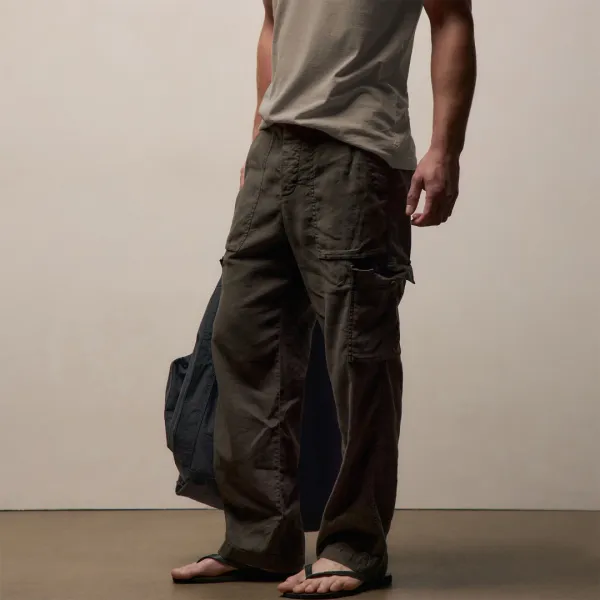 Stretch Linen Cargo Pant - Dark Olive Pigment