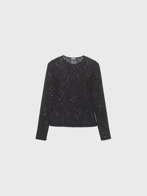 Lace long sleeve t shirt  (black / white)