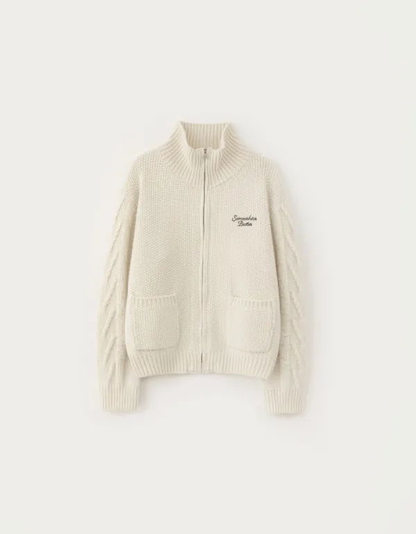 Pocket Wool Knit Zip-up - Ivory